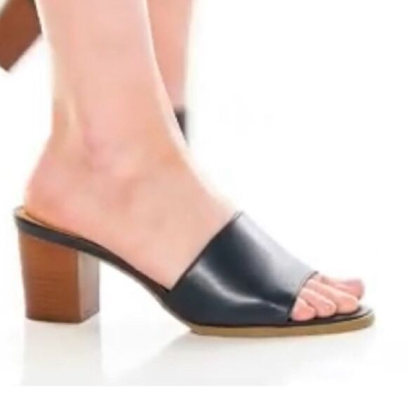 Jack Rogers Leather Blue Wood Block Heel Size 7 - Picture 1 of 9
